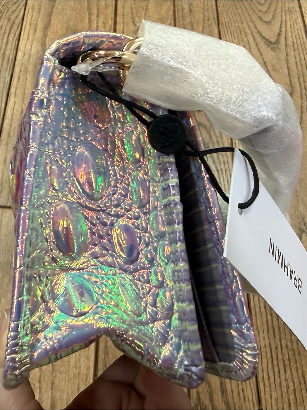 Brahmin Minuette Iridescent Croc-Embossed Clutch in Pink, Purple & Green - Picture 12 of 16